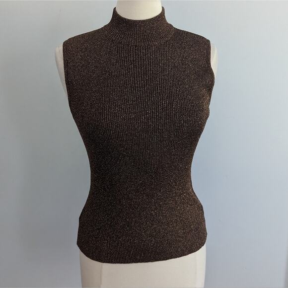 Givenchy Sweaters - Vintage Givenchy Brown Gold Mockneck Sweater Tank Medium Made in France